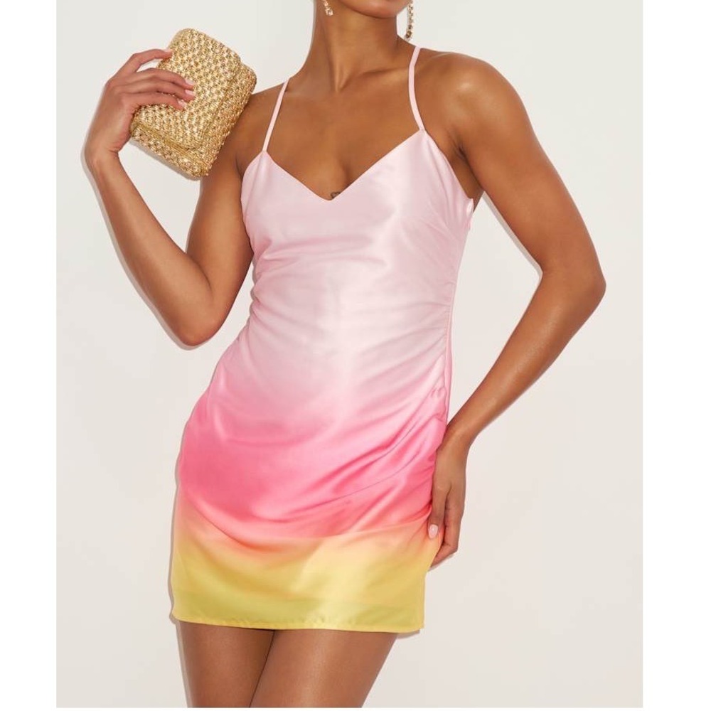NWT Lulus Dela Light Pink Ombre Satin Mini Dress Medium